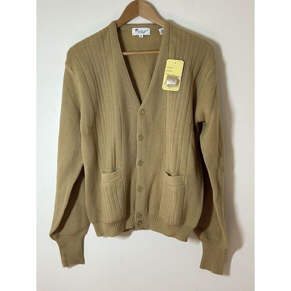 Parker Of Vienna Vintage 100% Wool Cardigan Sweater Tan Medium - Picture 1 of 7